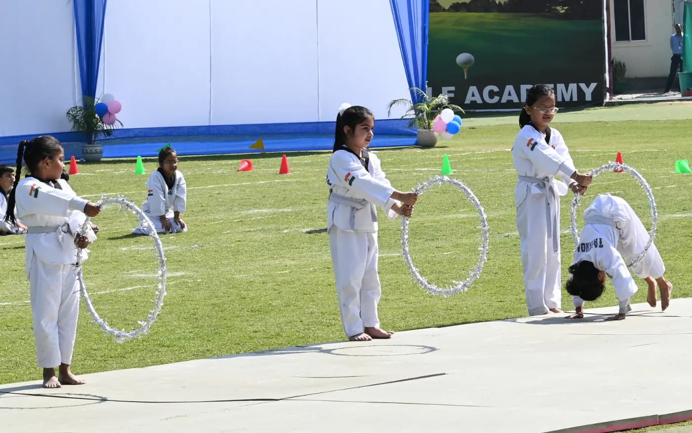Children demonstrating Taekwondo during the school sports programme